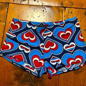 Monster muffin red blue hearts white roller derby booty shorts dance gymnastics
